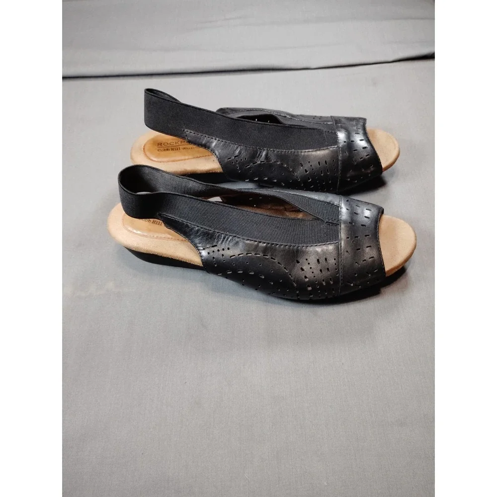 Rockport Cobb Hill‎ Black Judson Peep Sling Pumps Women 9M Resort Party Academia